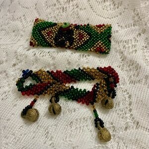 Lot of 2 Vintage, Woven, Multi-color Beaded Bracelet and Anklet